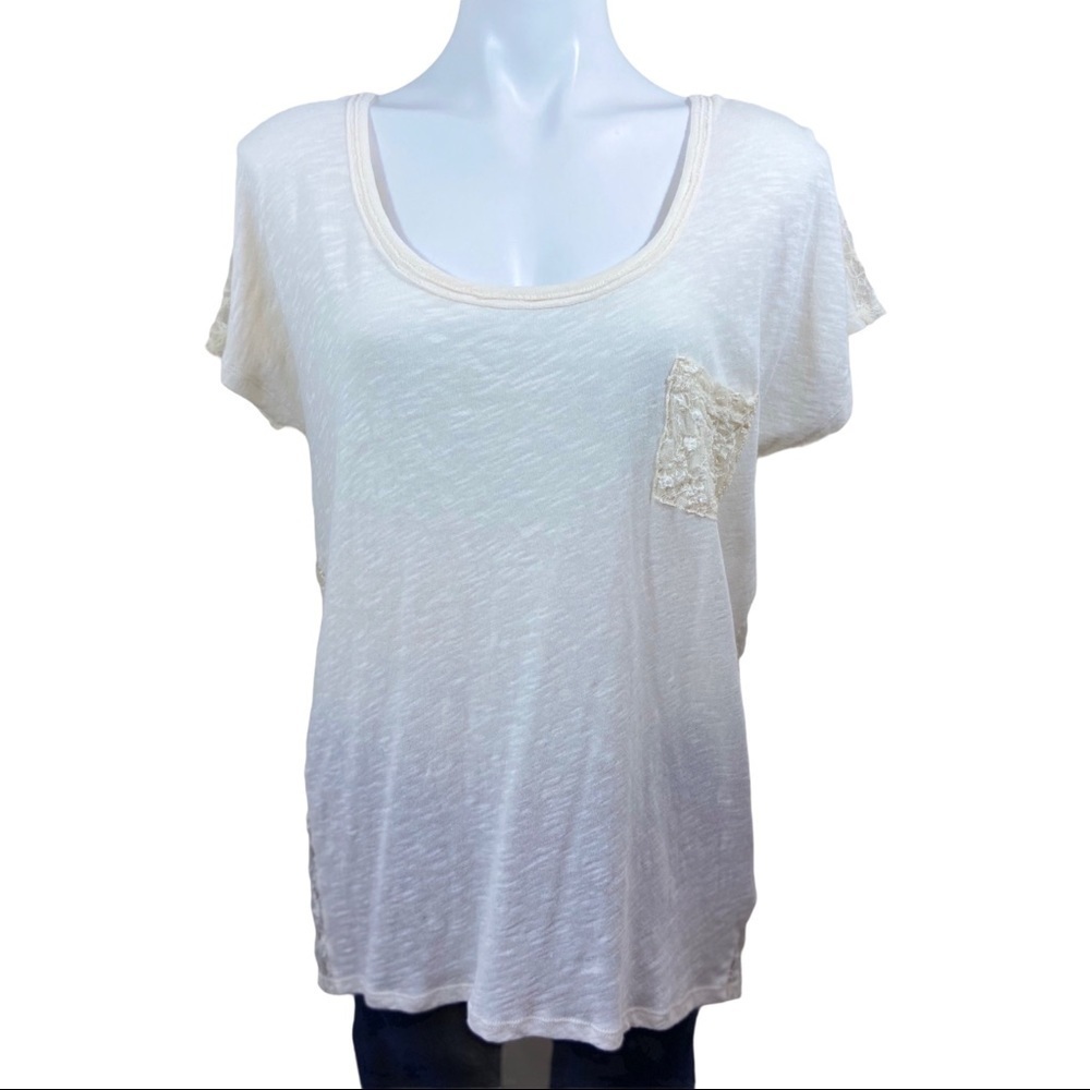 Maurices Ivory/Cream Lace Back Top Shirt Blouse